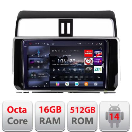 Navigatie Toyota Prado J150 2018- Edotec Kit-1065 8 core QLED 2K 16+512GB 360 Android Waze USB Navigatie Internet Youtube Radio