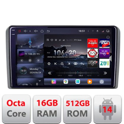 Navigatie Audi A3 8P 2003-2011  Edotec Kit-049 8 core QLED 2K 16+512GB 360 Android Waze USB Navigatie Internet Youtube Radio