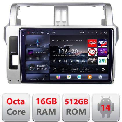 Navigatie Toyota Landcruiser J150 Prado 2014-2017 Edotec Kit-065 8 core QLED 2K 16+512GB 360 Android Waze USB Navigatie Internet Youtube Radio