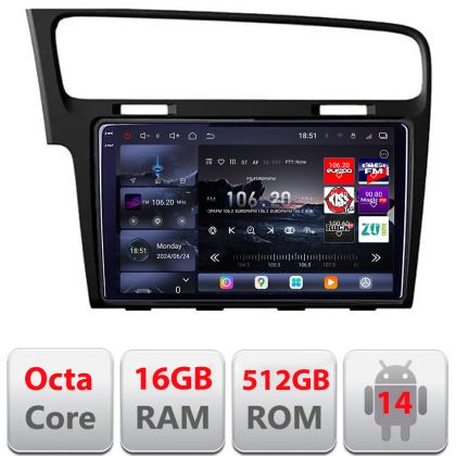 Navigatie VW Golf 7 2013-2020 Edotec Kit-491 8 core QLED 2K 16+512GB 360 Android Waze USB Navigatie Internet Youtube Radio