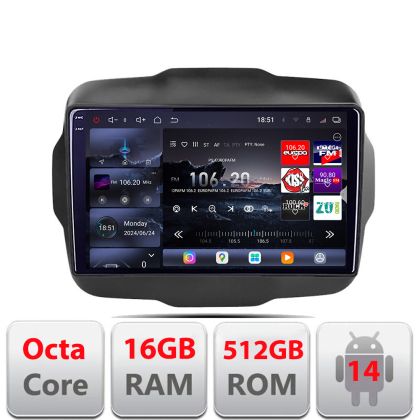 Navigatie Jeep Renegade 2015-2020 Edotec Kit-500 8 core QLED 2K 16+512GB 360 Android Waze USB Navigatie Internet Youtube Radio