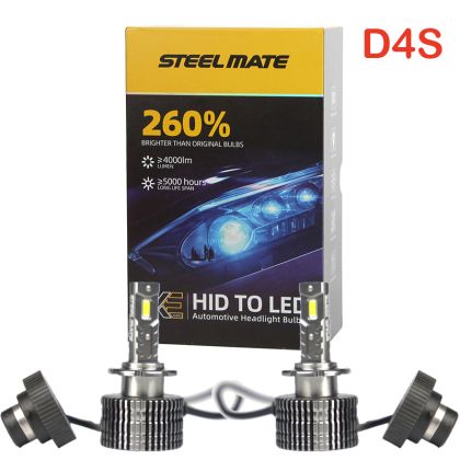 Set de 2 Becuri Faruri Conversie Hid-Led, Steelmate LED D4S Led, Plug & Play, 6000k, Miez Cupru, Radiator Aluminiu Silentios, Calitate Premium