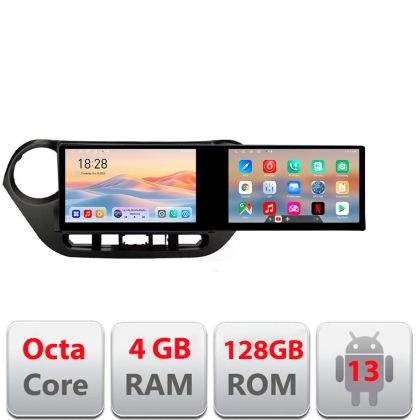 Navigatie Hyundai I10 2013-2019 Kit-HY38 Edotec 2 ecrane  8 core 4+128 21.6 inch Incell android Wifi 5Ghz gps internet