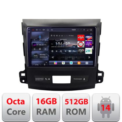 Navigatie Mitsubishi Outlander 2006-2011 Edotec Kit-056 8 core QLED 2K 16+512GB 360 Android Waze USB Navigatie Internet Youtube Radio v2