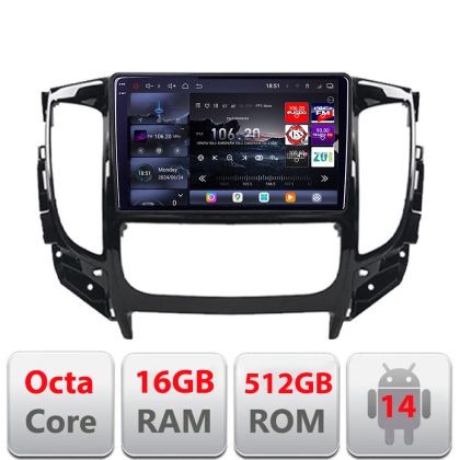 Navigatie Mitsubishi L200 2014-2020 Edotec Kit-1094 8 core QLED 2K 16+512GB 360 Android Waze USB Navigatie Internet Youtube Radio