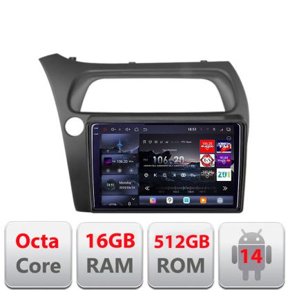 Navigatie Honda Civic Hatchback 2006-2012 Edotec Kit-hatchback 8 core QLED 2K 16+512GB 360 Android Waze USB Navigatie Internet Youtube Radio