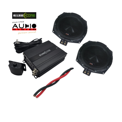Pachet 2 subwoofere Audio System dedicate pentru BMW E/F/G, cu amplificator 1 canale de la BassCore si cablu de alimentare de 5 metri.