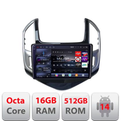 Navigatie Chevrolet Cruze 2013- Edotec Kit-1267 8 core QLED 2K 16+512GB 360 Android Waze USB Navigatie Internet Youtube Radio