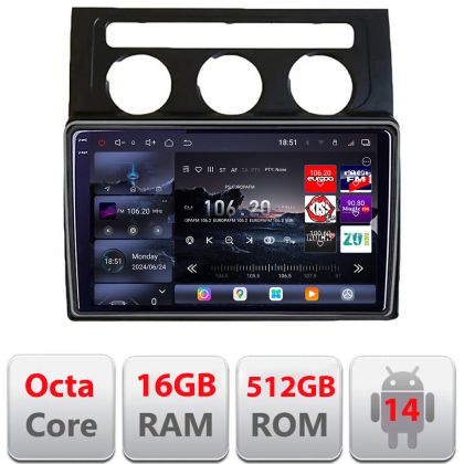 Navigatie VW Touran 2003-2009 clima automata Edotec Kit-touran2 8 core QLED 2K 16+512GB 360 Android Waze USB Navigatie Internet Youtube Radio