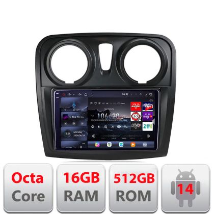 Navigatie Dacia Sandero Logan 2012-2020 Edotec Kit-sandero 8 core QLED 2K 16+512GB 360 Android Waze USB Navigatie Internet Youtube Radio
