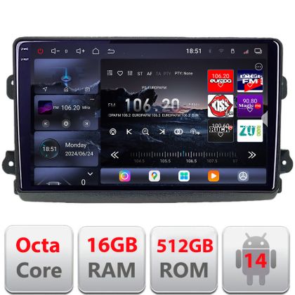Navigatie Fiat Ducato 2021- Qled 2K Octa Core 16+512GB LTE 4G DSP Wifi 5Ghz android auto carplay radio gps internet KIT-ducato2024+EDT-E809-2K