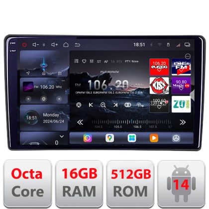 Navigatie universala 2din-2 8 core QLED 2K 16+512GB 360 Android Waze USB Navigatie Internet Youtube Radio Edotec