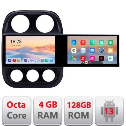 Navigatie Jeep Compass 2010-2016 Manual Kit-2500 Edotec 2 ecrane  8 core 4+128 21.6 inch Incell android Wifi 5Ghz gps internet 32