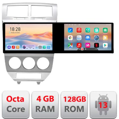 Navigatie Dodge Caliber 2006-2010 Kit-caliber-06 Edotec 2 ecrane  8 core 4+128 21.6 inch Incell android Wifi 5Ghz gps internet 32
