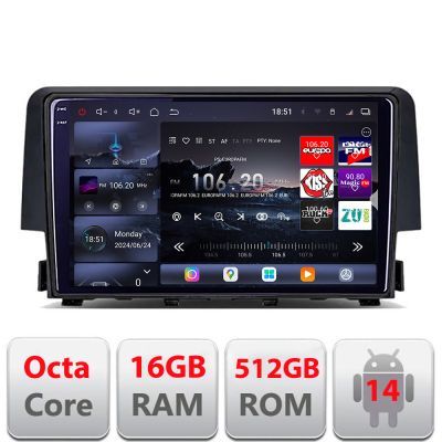 Navigatie Honda Civic 2016-2020 8 core QLED 2K 16+512GB 360 Android Waze USB Navigatie Internet Youtube Radio Edotec
