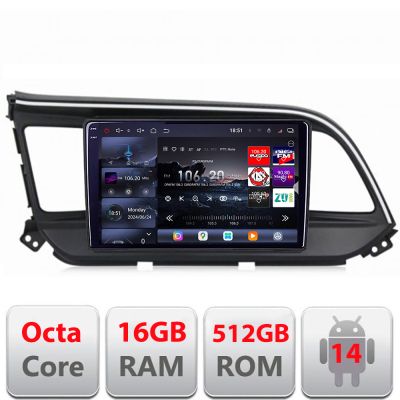 Navigatie Hyundai Elantra 2018- Edotec Kit-1581 8 core QLED 2K 16+512GB 360 Android Waze USB Navigatie Internet Youtube Radio