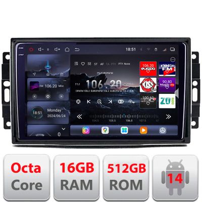 Navigatie Chrysler Jeep Edotec Kit-202 8 core QLED 2K 16+512GB 360 Android Waze USB Navigatie Internet Youtube Radio