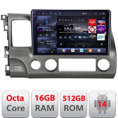 Navigatie Honda Civic Sedan 2005-2011 Edotec Kit-044 8 core QLED 2K 16+512GB 360 Android Waze USB Navigatie Internet Youtube Radio