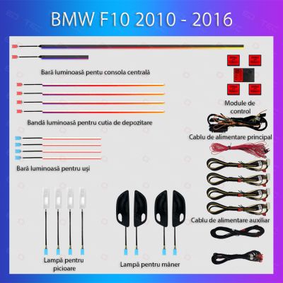Lumini ambientale  BMW Seria 5 (F10) 2012-2017 dedicat  set complet control telefon sau sistem original