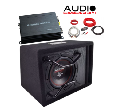 Pachet subwoofer pasiv, Audio System, M 08 EVO BR, bass reflex, difuzor 8", 20 cm, 200 W RMS in 4 ohm si amplificator 2 canale, Audio System, CARBON-130.2, 260 W RMS Bridge in 4 ohm, cu kit de cabluri