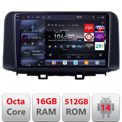 Navigatie Hyundai Kona 2017-2022 Edotec Kit-1058 8 core QLED 2K 16+512GB 360 Android Waze USB Navigatie Internet Youtube Radio