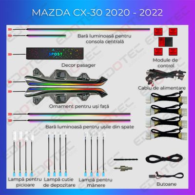 Lumini ambientale Mazda CX-30 2020-2024 dedicat set complet control telefon sau sistem original
