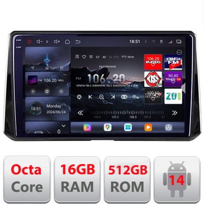 Navigatie Toyota Corolla/Auris 2018- Edotec Kit-388 8 core QLED 2K 16+512GB 360 Android Waze USB Navigatie Internet Youtube Radio