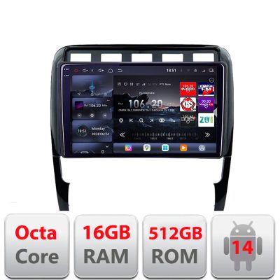 Navigatie Porsche Cayenne 2002-2011 Edotec Kit-443 8 core QLED 2K 16+512GB 360 Android Waze USB Navigatie Internet Youtube Radio