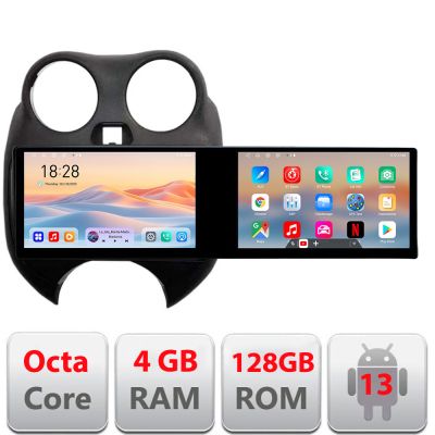 Navigatie Nissan Micra 2010-2014 Edotec 2 ecrane  8 core 4+128 21.6 inch Incell android Wifi 5Ghz gps internet  KIT-micra2010