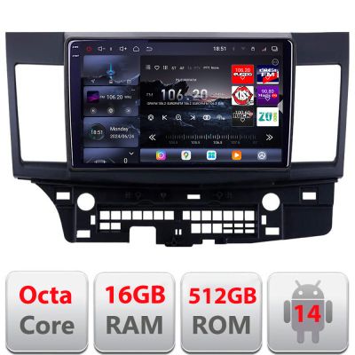 Navigatie Mitsubishi Lancer 2007-2016 Edotec Kit-037 8 core QLED 2K 16+512GB 360 Android Waze USB Navigatie Internet Youtube Radio