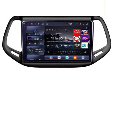 Navigatie Jeep Compass 2016+ Edotec Kit-739 8 core QLED 2K 16+512GB 360 Android Waze USB Navigatie Internet Youtube Radio
