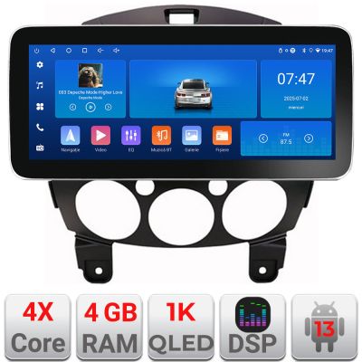 Navigatie Mazda 2 2007-2013 Edotec 4+64 12.3 inch Incell 1K android Wifi 5Ghz gps internet  Kit-mazda2