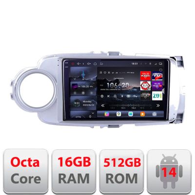 Navigatie Toyota Yaris 2010-2018 Edotec Kit-YARIS10 8 core QLED 2K 16+512GB 360 Android Waze USB Navigatie Internet Youtube Radio Edotec