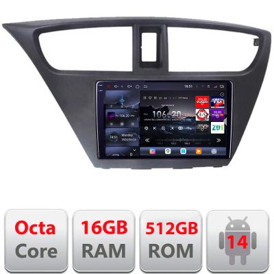 Navigatie Honda Civic 2012-2016 Edotec Kit-CIVIC 8 core QLED 2K 16+512GB 360 Android Waze USB Navigatie Internet Youtube Radio