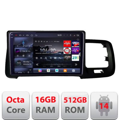 Navigatie Volvo S60 2014-2018 cu sistem Sensus Connect Edotec Kit-s60-14 8 core QLED 2K 16+512GB 360 Android Waze USB Navigatie Internet Youtube R
