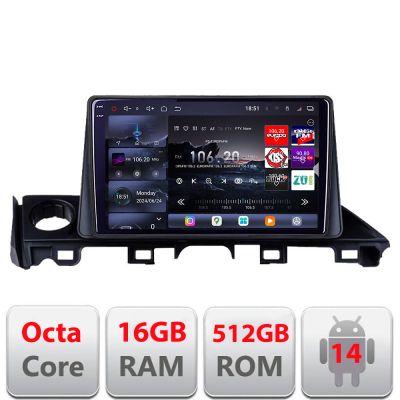 Navigatie Mazda 6 2018- Edotec Kit-MAZDA6-18 8 core QLED 2K 16+512GB 360 Android Waze USB Navigatie Internet Youtube Radio