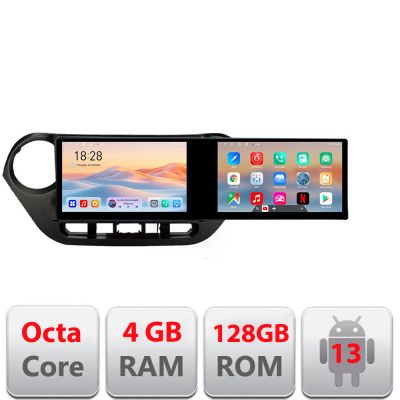 Navigatie Hyundai I10 2013-2019 Kit-HY38 Edotec 2 ecrane  8 core 4+128 21.6 inch Incell android Wifi 5Ghz gps internet