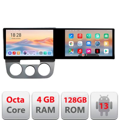 Navigatie VW Golf 5 2004-2010 clima manuala Edotec 2 ecrane  8 core 4+128 21.6 inch Incell android Wifi 5Ghz gps internet  KIT-golf5-manual