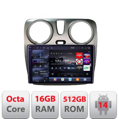 Navigatie Dacia Dokker Lodgy Android radio bluetooth internet 8 core QLED 2K 16+512GB 360 RAM Edotec