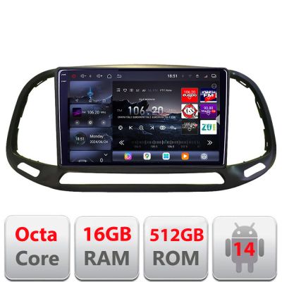 Navigatie Fiat Doblo 2015-2018 Edotec Kit-DOBLO15 8 core QLED 2K 16+512GB 360 Android Waze USB Navigatie Internet Youtube Radio