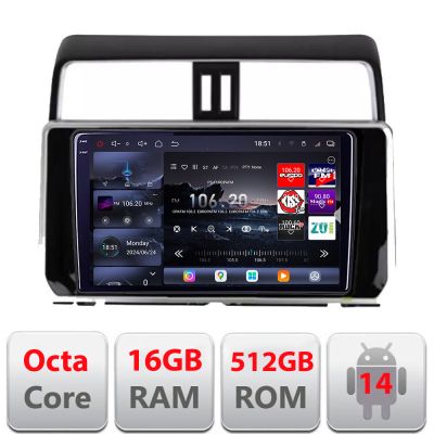 Navigatie Toyota Prado J150 2018- Edotec Kit-1065 8 core QLED 2K 16+512GB 360 Android Waze USB Navigatie Internet Youtube Radio