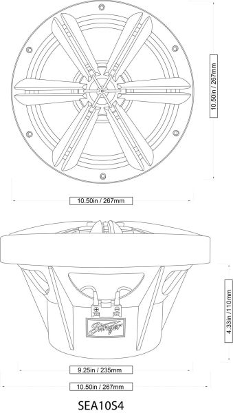 Difuzor subwoofer de 10 inch SEA10S4 Stinger MARINE, în 4 Ω, fără incintă, difuzor de 250 mm(10")