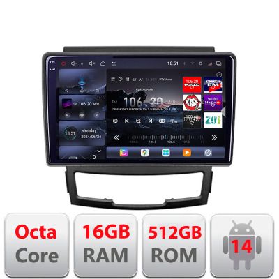 Navigatie Ssangyong Korando 2011-2013 Edotec Kit-159 8 core QLED 2K 16+512GB 360 Android Waze USB Navigatie Internet Youtube Radio