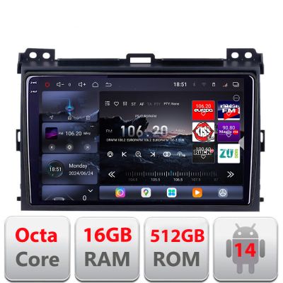 Navigatie Toyota Prado 2007- Edotec Kit-456 8 core QLED 2K 16+512GB 360 Android Waze USB Navigatie Internet Youtube Radio