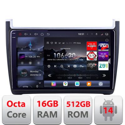 Navigatie VW Polo 2014- Edotec Kit-655 8 core QLED 2K 16+512GB 360 Android Waze USB Navigatie Internet Youtube Radio